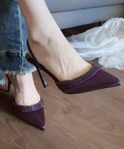 Champagne Stiletto Zircon Sandals Pointed Toe Splicing Chic FashionChic