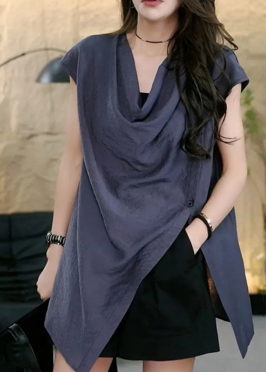 Tops Sleeveless Side Asymmetrical Solid Open Coffee Chic FashionChic