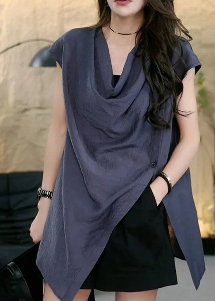 Tops Sleeveless Side Asymmetrical Solid Open Coffee Chic FashionChic