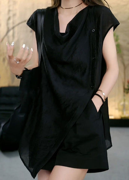 Tops Sleeveless Side Asymmetrical Solid Open Coffee Chic FashionChic