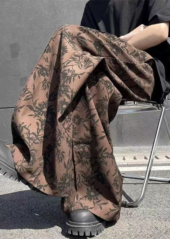 Cotton Leg Wide Print High Waist Men Chic Summer Coffee Pants FashionChic