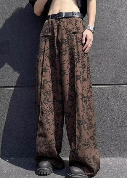 Cotton Leg Wide Print High Waist Men Chic Summer Coffee Pants FashionChic