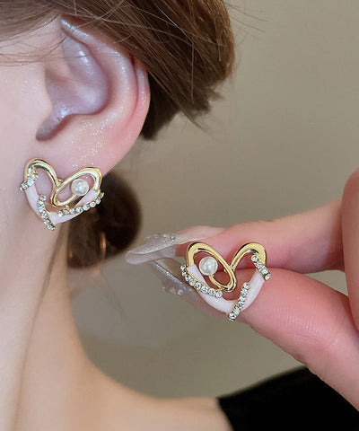 Zircon Chic Alloy Love Colorblock Earrings Stud Drip Glaze Pearl FashionChic