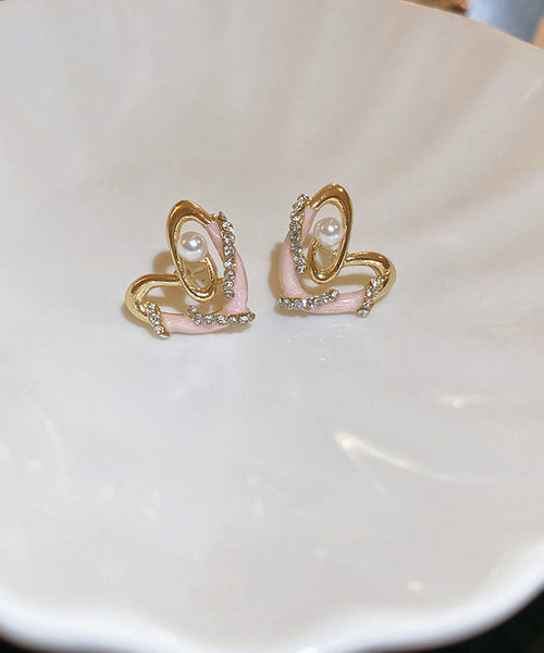 Zircon Chic Alloy Love Colorblock Earrings Stud Drip Glaze Pearl FashionChic