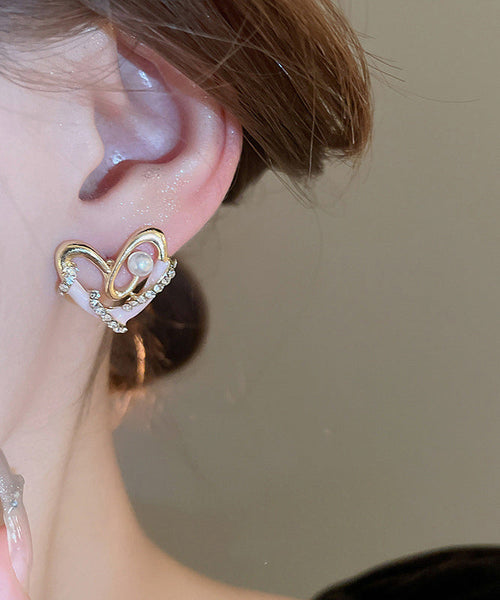 Zircon Chic Alloy Love Colorblock Earrings Stud Drip Glaze Pearl FashionChic