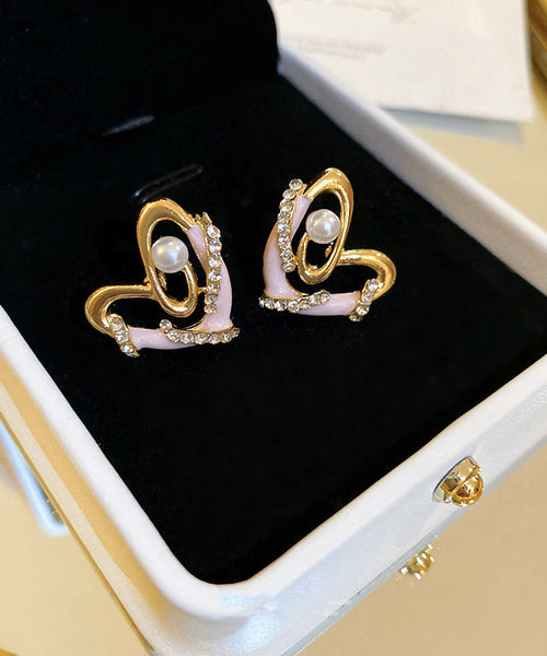 Zircon Chic Alloy Love Colorblock Earrings Stud Drip Glaze Pearl FashionChic