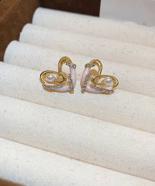 Zircon Chic Alloy Love Colorblock Earrings Stud Drip Glaze Pearl FashionChic