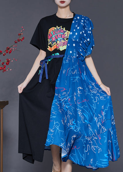 Chic Colorblock Asymmetrical Patchwork Cotton Long Dress Summer SD1077 Ada Fashion