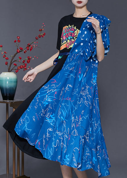 Chic Colorblock Asymmetrical Patchwork Cotton Long Dress Summer SD1077 Ada Fashion