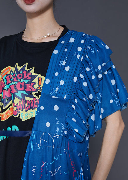 Chic Colorblock Asymmetrical Patchwork Cotton Long Dress Summer SD1077 Ada Fashion