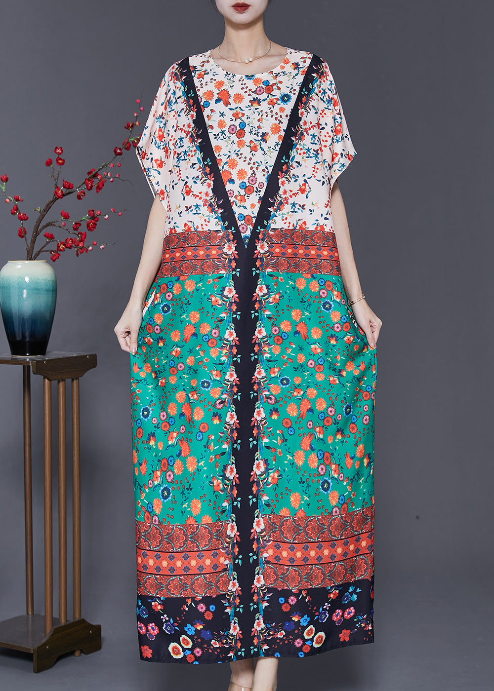 Chic Colorblock Oversized Print Cotton Dress Summer SD1037 Ada Fashion
