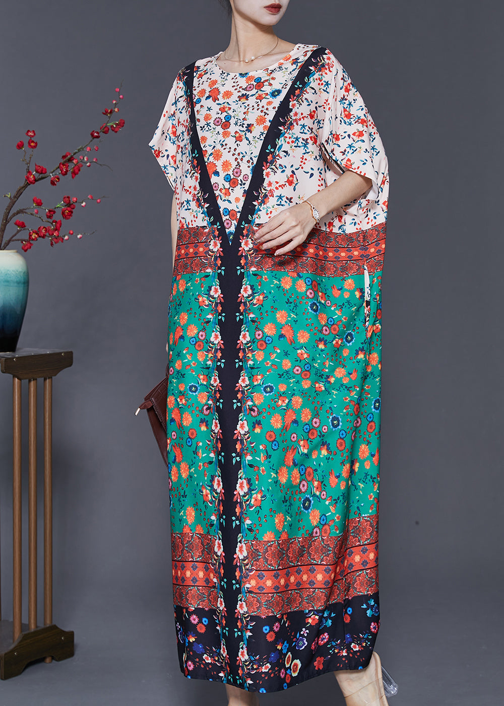 Chic Colorblock Oversized Print Cotton Dress Summer SD1037 Ada Fashion