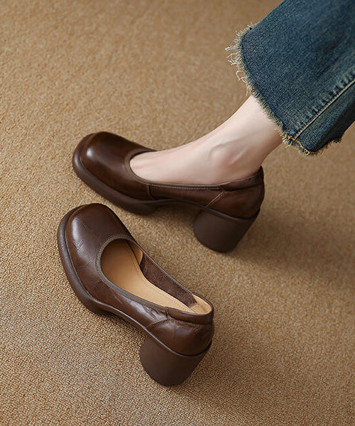 Chic Comfy Brown Cowhide Leather Embossed Loafer Shoes YC005 ABC