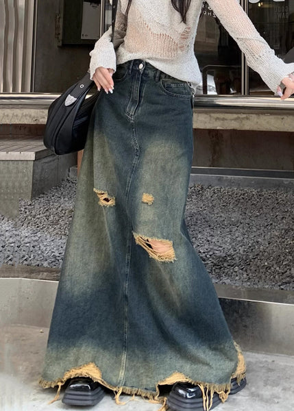 Chic Denim Blue Hole High Waist Skirts Fall AW1007 OM-NZ240827