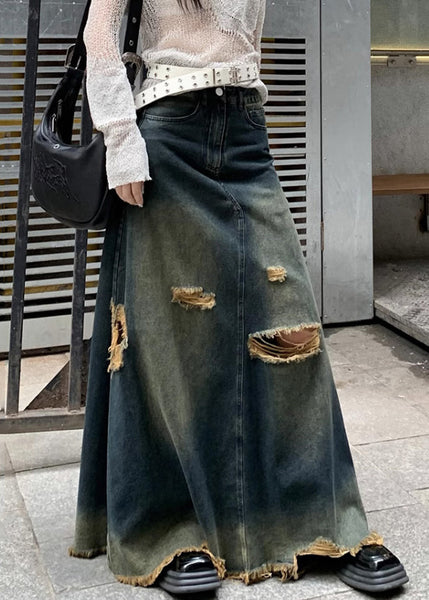Chic Denim Blue Hole High Waist Skirts Fall AW1007 OM-NZ240827