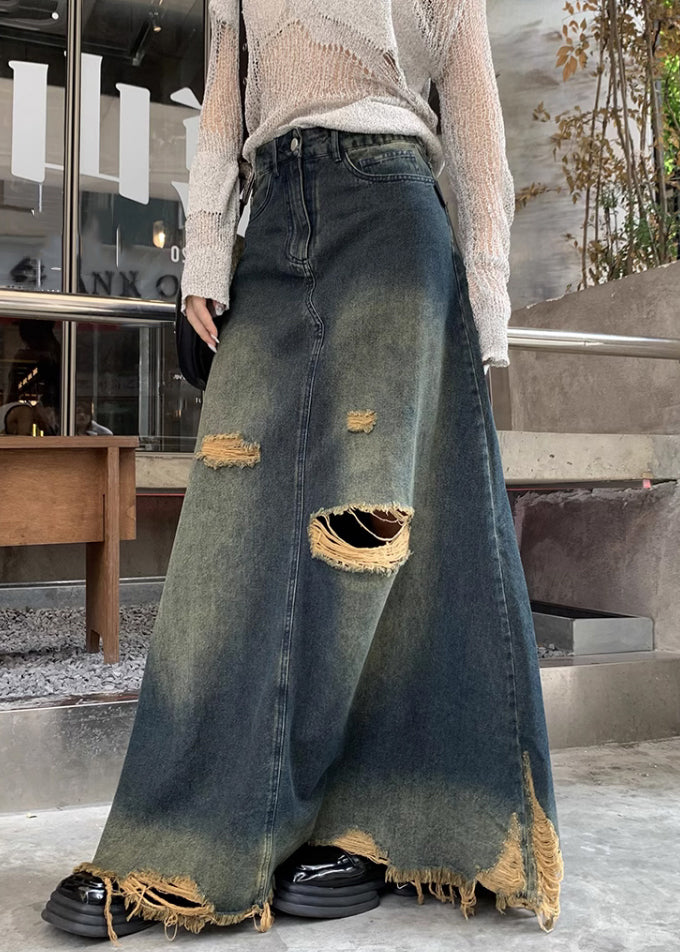 Chic Denim Blue Hole High Waist Skirts Fall AW1007 OM-NZ240827