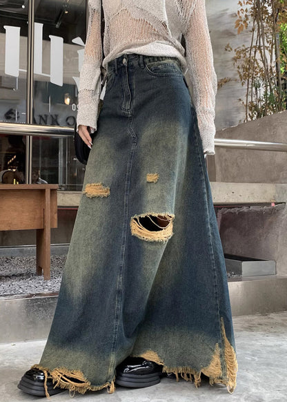 Chic Denim Blue Hole High Waist Skirts Fall AW1007 OM-NZ240827