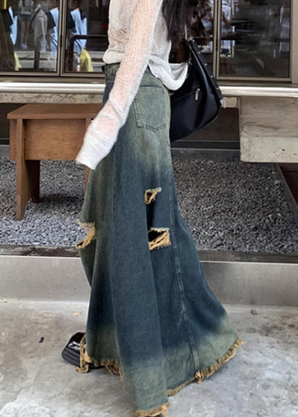 Chic Denim Blue Hole High Waist Skirts Fall AW1007 OM-NZ240827