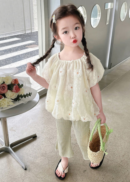 Chic Embroideried Floral Kids Shirt And Flared Trousers Two Piece Set Short Sleeve SS1024 MM-RCTZ-TPGIEC240601