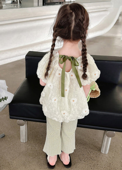 Chic Embroideried Floral Kids Shirt And Flared Trousers Two Piece Set Short Sleeve SS1024 MM-RCTZ-TPGIEC240601