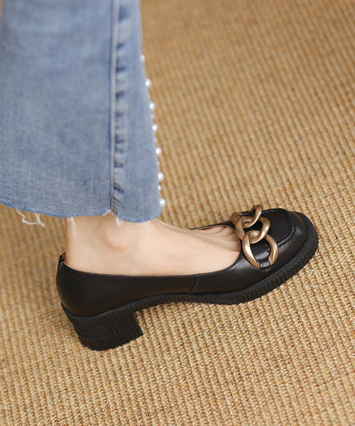 Chic Faux Leather Beige Chain Linked Splicing Chunky Heel Penny Loafers QK066 shoe-GGX241013