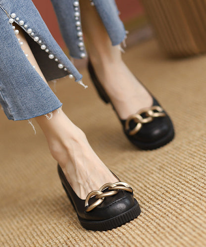 Chic Faux Leather Beige Chain Linked Splicing Chunky Heel Penny Loafers QK066 shoe-GGX241013