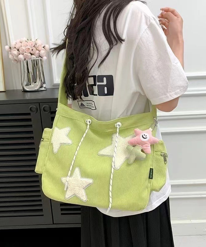 Shoulder Corduroy Five-pointed Chic Drawstring Appliques Star FashionChic
