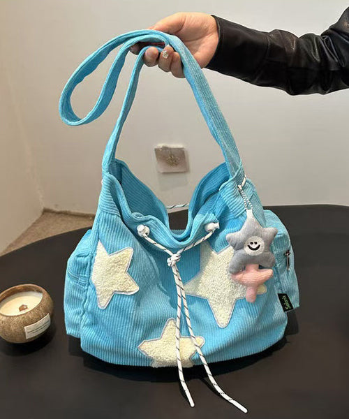 Shoulder Corduroy Five-pointed Chic Drawstring Appliques Star FashionChic