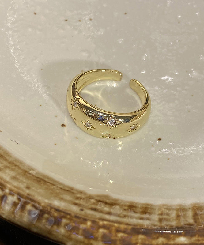 Chic Gold Alloy Zircon Pearl Star Floral Rings Three Piece Set GH1047 Ada Fashion