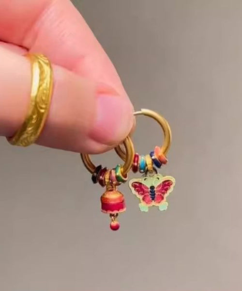 Chic Gold Ancient Gold Asymmetric Butterfly Bell Ename Drop Earrings YI023 ABC