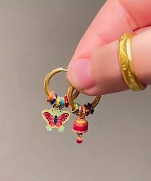 Chic Gold Ancient Gold Asymmetric Butterfly Bell Ename Drop Earrings YI023 ABC