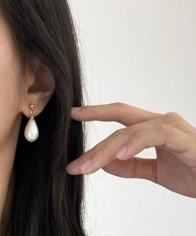 Pearl Copper Earrings Stud Chic Gold Alloy Drop Water FashionChic