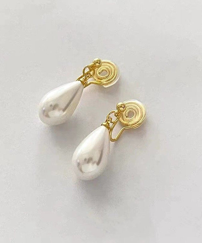 Pearl Copper Earrings Stud Chic Gold Alloy Drop Water FashionChic