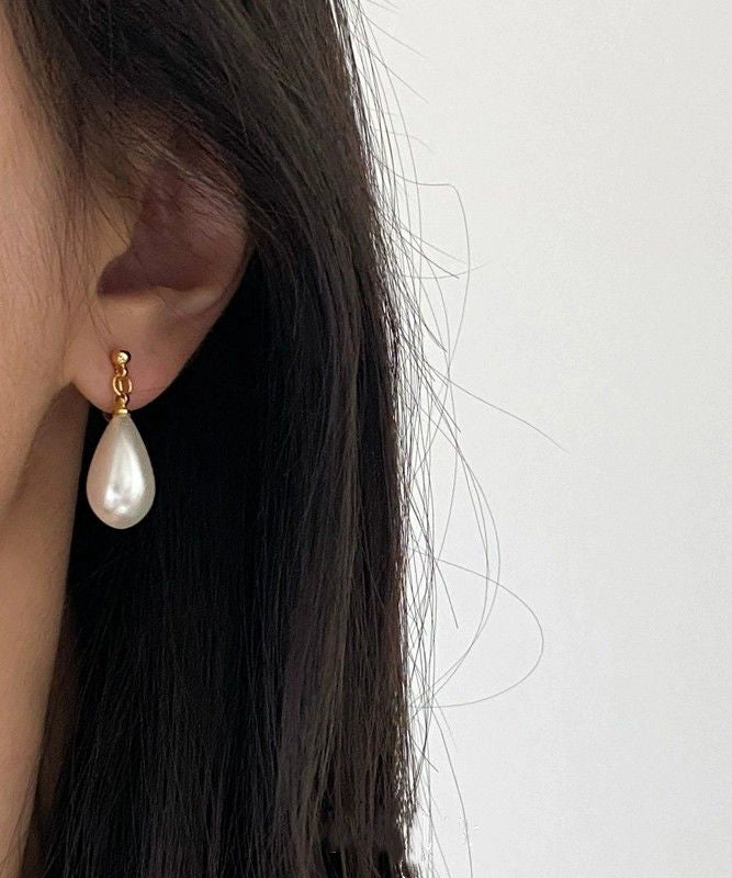 Pearl Copper Earrings Stud Chic Gold Alloy Drop Water FashionChic