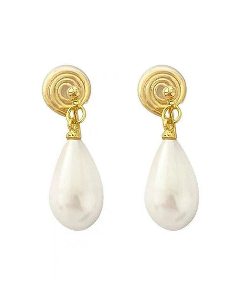 Pearl Copper Earrings Stud Chic Gold Alloy Drop Water FashionChic