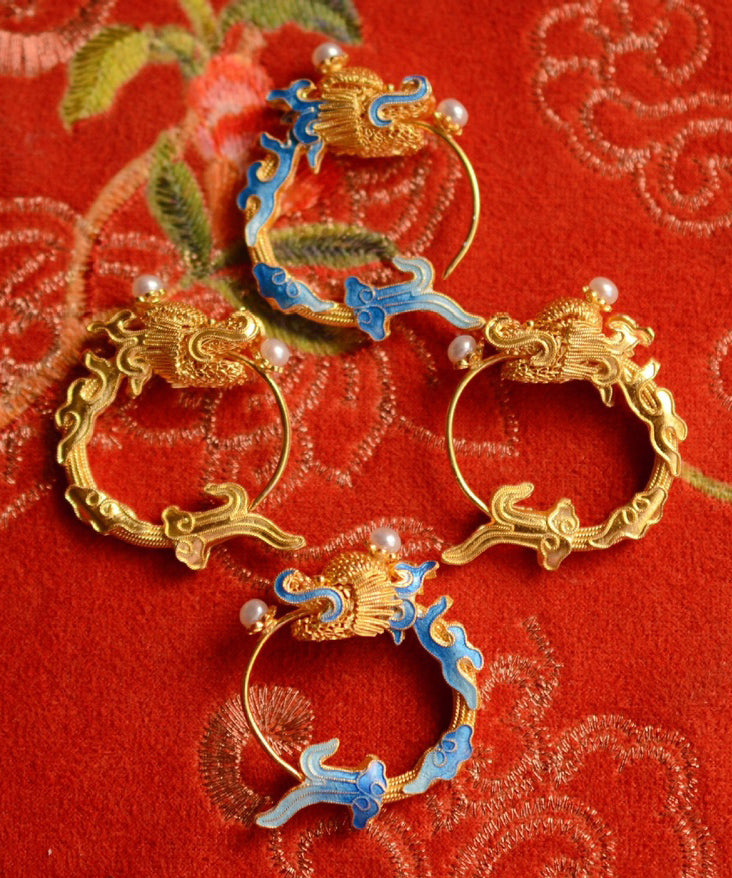 Chic Gold Copper Overgild Pearl Enamel Drago Hoop Earrings WQ031 JEW-EAR241102