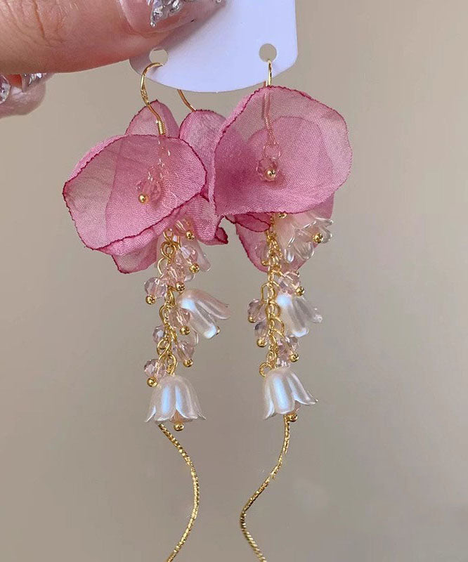 Chic Copper Gold Zircon Tassel Pearl Drop Earrings Bellflower FashionChic