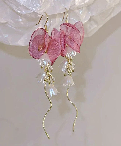 Chic Copper Gold Zircon Tassel Pearl Drop Earrings Bellflower FashionChic