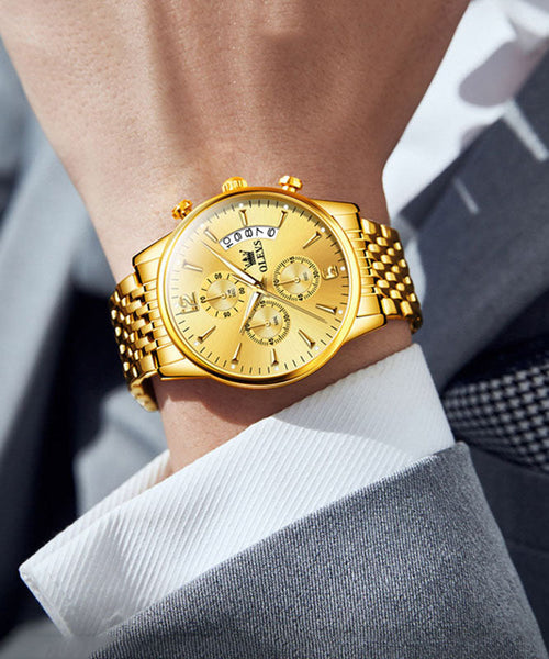Gold Watches Steel Machinery Movement Stainless Chic Quartz FashionChic