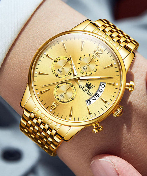 Gold Watches Steel Machinery Movement Stainless Chic Quartz FashionChic