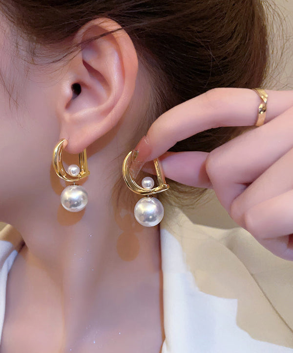 Chic Gold Sterling Silver Alloy Pearl Letter Drop Earrings KX1054 Ada Fashion