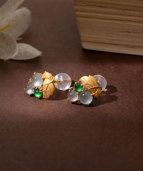 Chic Gold Sterling Silver Overgild Inlaid Ice Species Grape Stud Earrings RA015 ABC