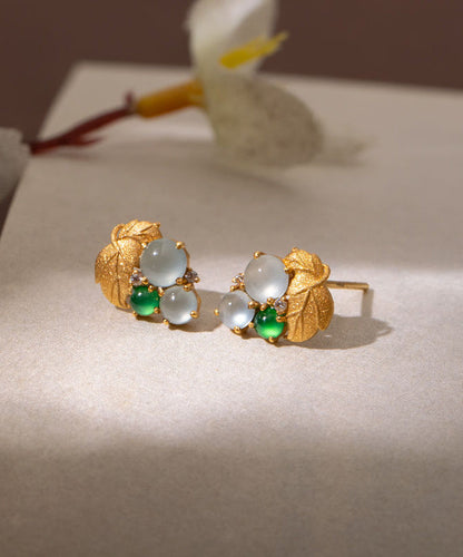 Chic Gold Sterling Silver Overgild Inlaid Ice Species Grape Stud Earrings RA015 ABC