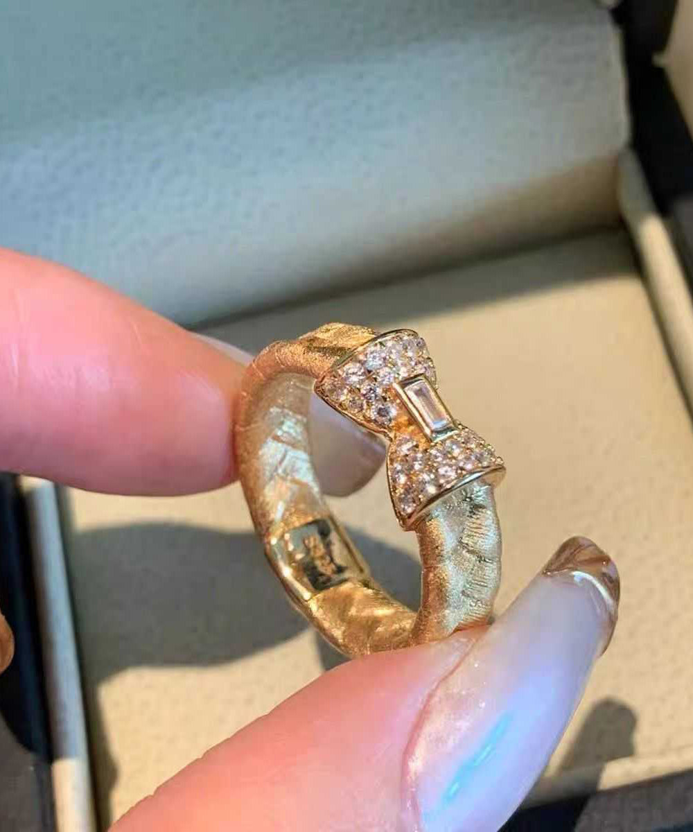 Chic Gold Sterling Silver Overgild Inlaid Zircon Weave Bow Rings QI057 JEW-RIN240928