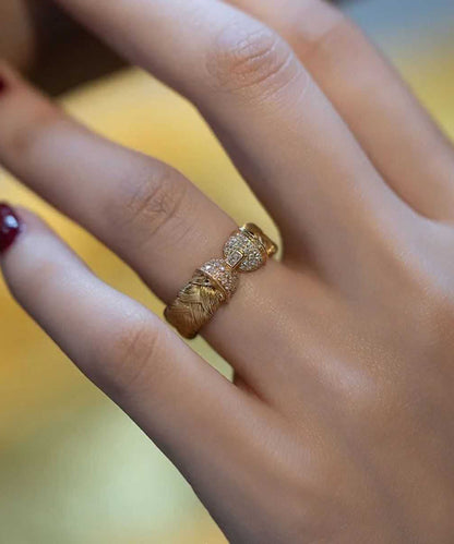 Chic Gold Sterling Silver Overgild Inlaid Zircon Weave Bow Rings QI057 JEW-RIN240928