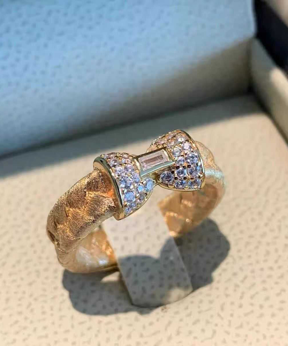 Chic Gold Sterling Silver Overgild Inlaid Zircon Weave Bow Rings QI057 JEW-RIN240928