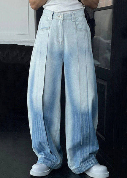 Waist Gradient Denim Leg Pockets Men Color High Wide Chic Pants FashionChic
