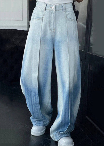 Waist Gradient Denim Leg Pockets Men Color High Wide Chic Pants FashionChic