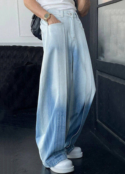 Waist Gradient Denim Leg Pockets Men Color High Wide Chic Pants FashionChic