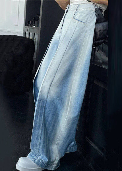 Waist Gradient Denim Leg Pockets Men Color High Wide Chic Pants FashionChic